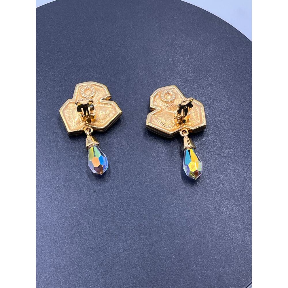 Swarovski Swan Vintage Aurora Borealis Crystal Dangle Chandelier Stud Earrings - Picture 4 of 11
